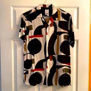 Zara men print short sleeve shirt M relaxed fit